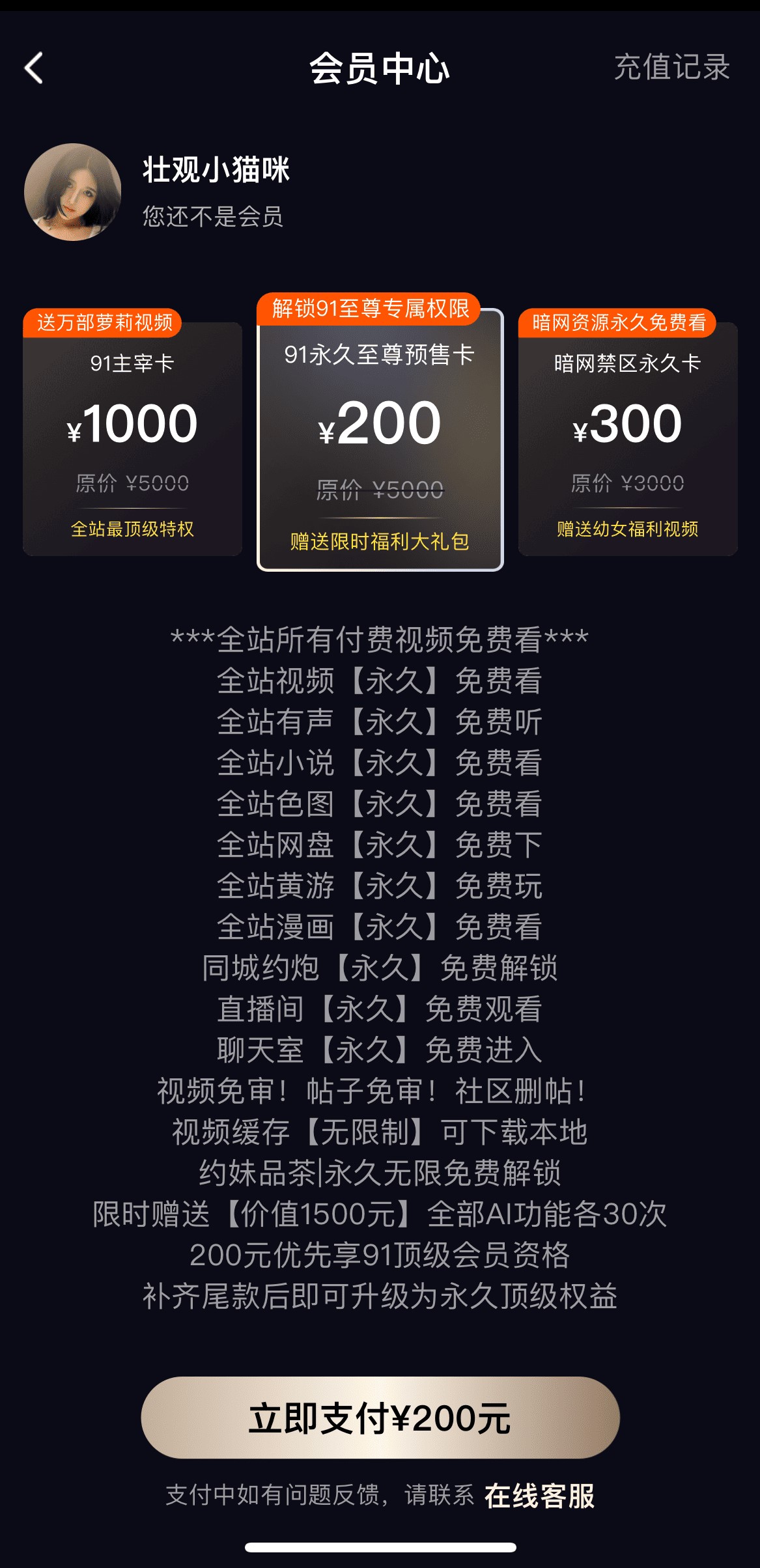 91PO视频平台VIP会员开通特权说明页面